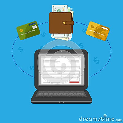 Concept of pay bill tax online account via computer or laptop. Online payment. Vector Illustration