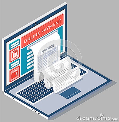 Concept of pay bills tax accounts online via computer or laptop. Online payment service Vector Illustration