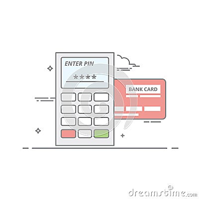 Concept of payment by credit card through the terminal. An electronic device with buttons Vector Illustration