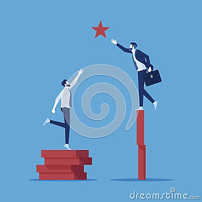 Concept of a person reaching goal and winning a challenge Vector Illustration