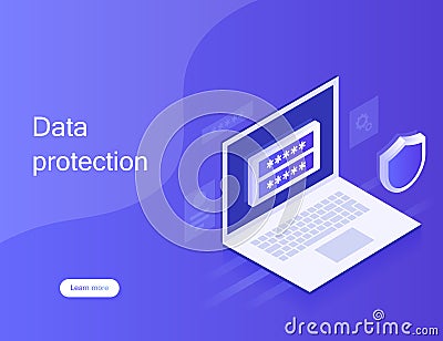 Concept personal data protection, web banner. Cyber security and privacy. Traffic Encryption, VPN, Privacy Protection Antivirus. Vector Illustration