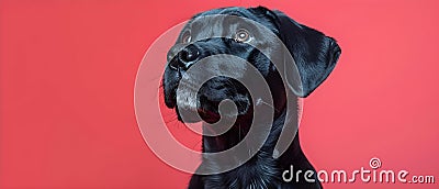 Thoughtful Pup Ponders Politics Against Red. Concept Pet Portraits, Political Commentary, Red Stock Photo