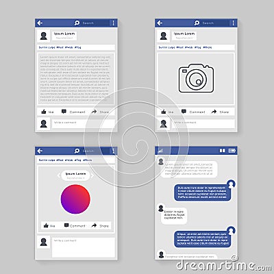 Concept photo frame social network window message chatting messaging flat design vector illustration Vector Illustration
