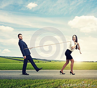 Concept photo of henpecked husband Stock Photo