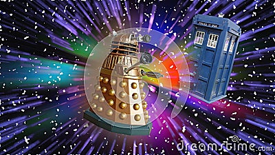 Deep space galaxy tardis doctor who travel time lord universe planets solar system police call box dalek warp speed explosion star Editorial Stock Photo