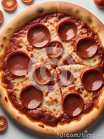 Photo Of Tasty Pepperoni Pizza Shot Down On Isolated White Background. Generative AI Stock Photo