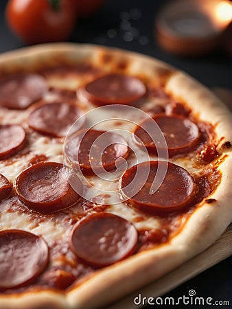 Photo Of Tasty Pepperoni Pizza Shot Down On Isolated White Background. Generative AI Stock Photo