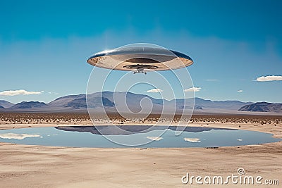 concept of a photographed UFO over the desert encapsulates the mystique of unidentified flying objects Stock Photo