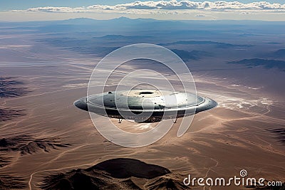 concept of a photographed UFO over the desert encapsulates the mystique of unidentified flying objects Stock Photo