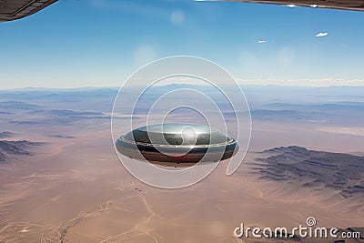 concept of a photographed UFO over the desert encapsulates the mystique of unidentified flying objects Stock Photo