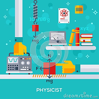 Concept of physicist workplace Vector Illustration