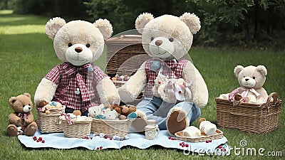 Picnic Paradise Teddy Bear Extravaganza on National Teddy Bear Day.AI Generated Stock Photo