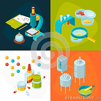 Concept pictures set of medicine and pharmacology industry Vector Illustration