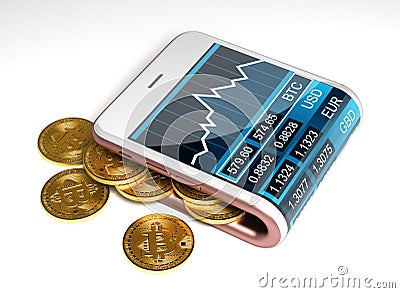 Concept Of Pink Digital Wallet And Bitcoins Stock Photo