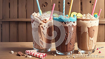 Playful and Striped Straw for Enjoying a Delightful Chocolate Milkshake on National Chocol.AI Generated Stock Photo