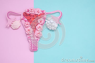Concept polycystic ovary syndrome, PCOS. Copy space, women reproductive system Stock Photo