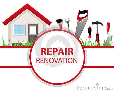 Concept poster for home renovation and construction. House with Vector Illustration