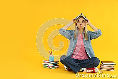 Concept of preapring to exams and tests with student girl Stock Photo