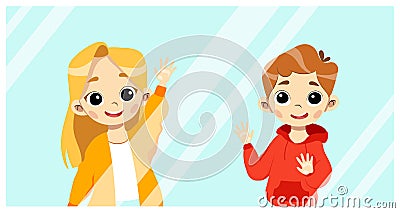 Concept Of Preschool Age Kids Or Teens Friendship And Development. Smiling School Children Boy and Girl Standing Vector Illustration