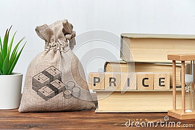 The concept of pricing goods and services in a cloth bag Stock Photo