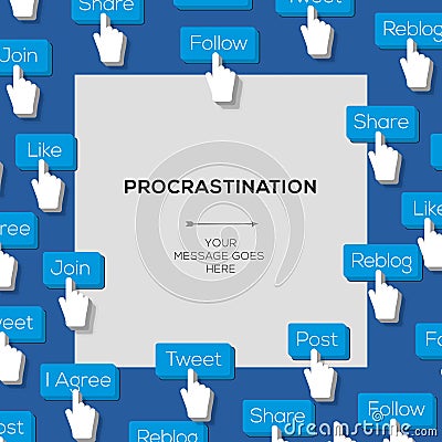 Concept procrastination social media addiction Vector Illustration