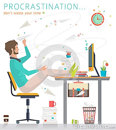 Concept of procrastination. Vector Illustration