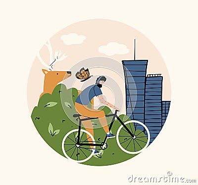 The concept of promoting biodiversity, rewilding. Conservation of wildlife in the city. Vector illustration Vector Illustration