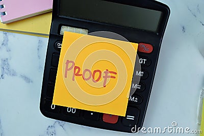 Concept of Proof write on sticky notes stethoscope isolated on Wooden Table Stock Photo