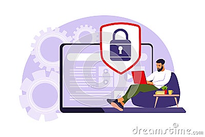 Concept of protecting computer data. General data security. Personal information protection. Vector illustration. Flat Vector Illustration