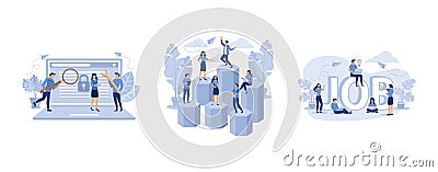 the concept of protecting computer data for a web page, teamwork on performance, job search, Vector Illustration