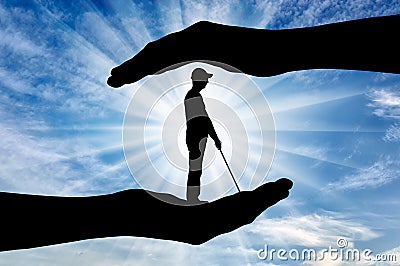 Concept of protection and assistance to blind disabled people Stock Photo