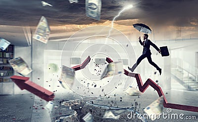 Concept of protection from crisis and trouble . Mixed media Stock Photo