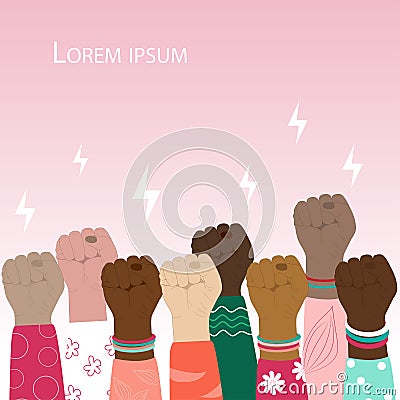 The concept of protest, demonstration, rally, unity, feminism. Vector Illustration