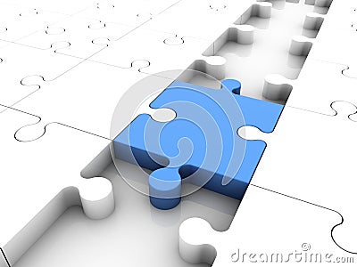 Concept with puzzle pieces in blue and white Stock Photo