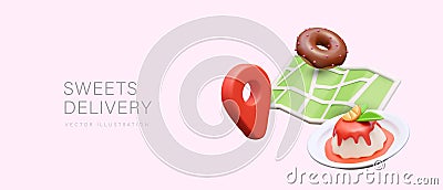 Concept of quick delivery of sweets from local cafe, pastry shop, store Vector Illustration