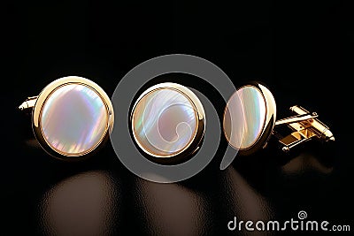 Radiant Elegance A Captivating Close up of a Mother of Pearl Cufflink.AI Generated Stock Photo