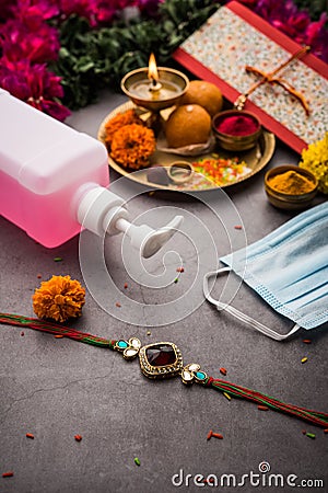 Raksha Bandhan or Rakhi Festival in Corona or Covid-19 Pandemic Stock Photo