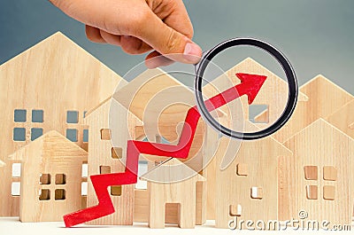 The concept of real estate market growth. The increase in housing prices. Rising prices for utilities. Increased interest in Stock Photo