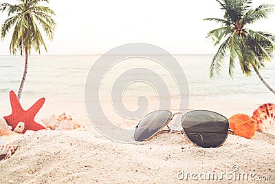 Concept of recreation in summertime on tropical beach. Stock Photo