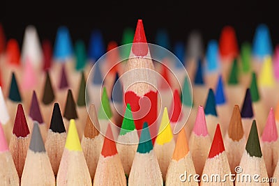 Concept red pencil standing out from the crowd Stock Photo