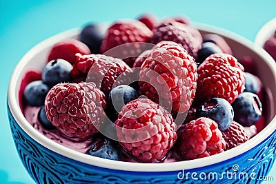 Refreshing Berry and Chocolate Ice Cream Dessert .AI Generated Stock Photo