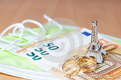 Concept regarding postponement and reprogramming honeymoon in France during covid-19 infection Stock Photo