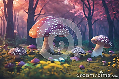 Rendering of Exploring a Surreal Forest .AI Generated Stock Photo