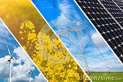 Concept of renewable energy and sustainable resources - photo collage Stock Photo