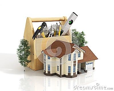 Concept of repair house. Repair and construction of the house. Stock Photo