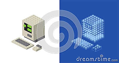 Concept with retro computer in isometric style for print and decoration. Vector illustration. Vector Illustration