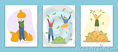 Concept rich people squandering money cash, wealthy person character, male female own dollar finance flat vector Vector Illustration