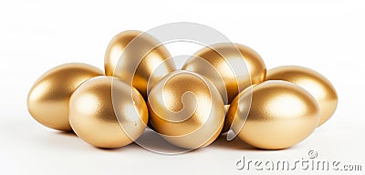 Concept of Richness, golden eggs, isolated on white Stock Photo