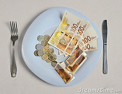 The concept of rising food prices. Price rise Stock Photo