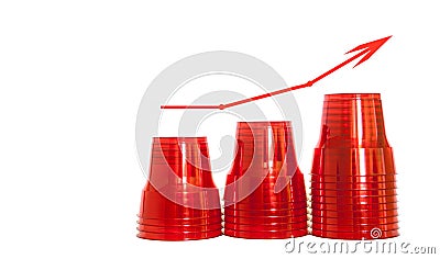 Concept of rising plastic consumption. Red plastic cups, isolated Stock Photo